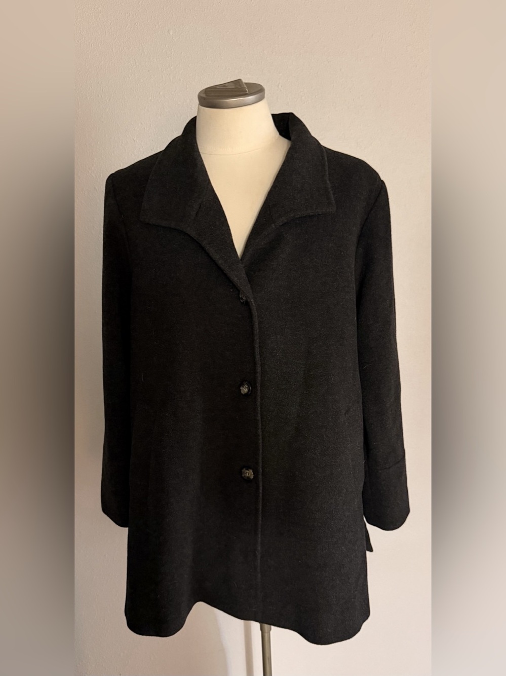 Fleurette Women's Dark Grey Wool Cashmere Blend Button-Front Coat Quiet Luxury 2
